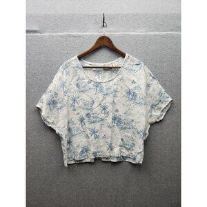 Martha Stewart Collection 100% Linen Blue & White Graphic Print Womens Top L